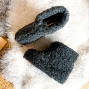 Warm wool slippers high - Black